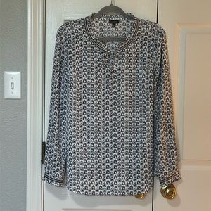 Talbots navy and white patterned blouse